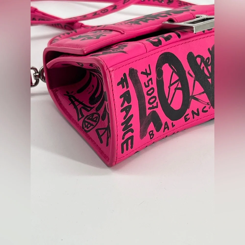 Balenciaga Graffiti Hourglass Top Handle Pink Leather Bag - Picture 6 of 10